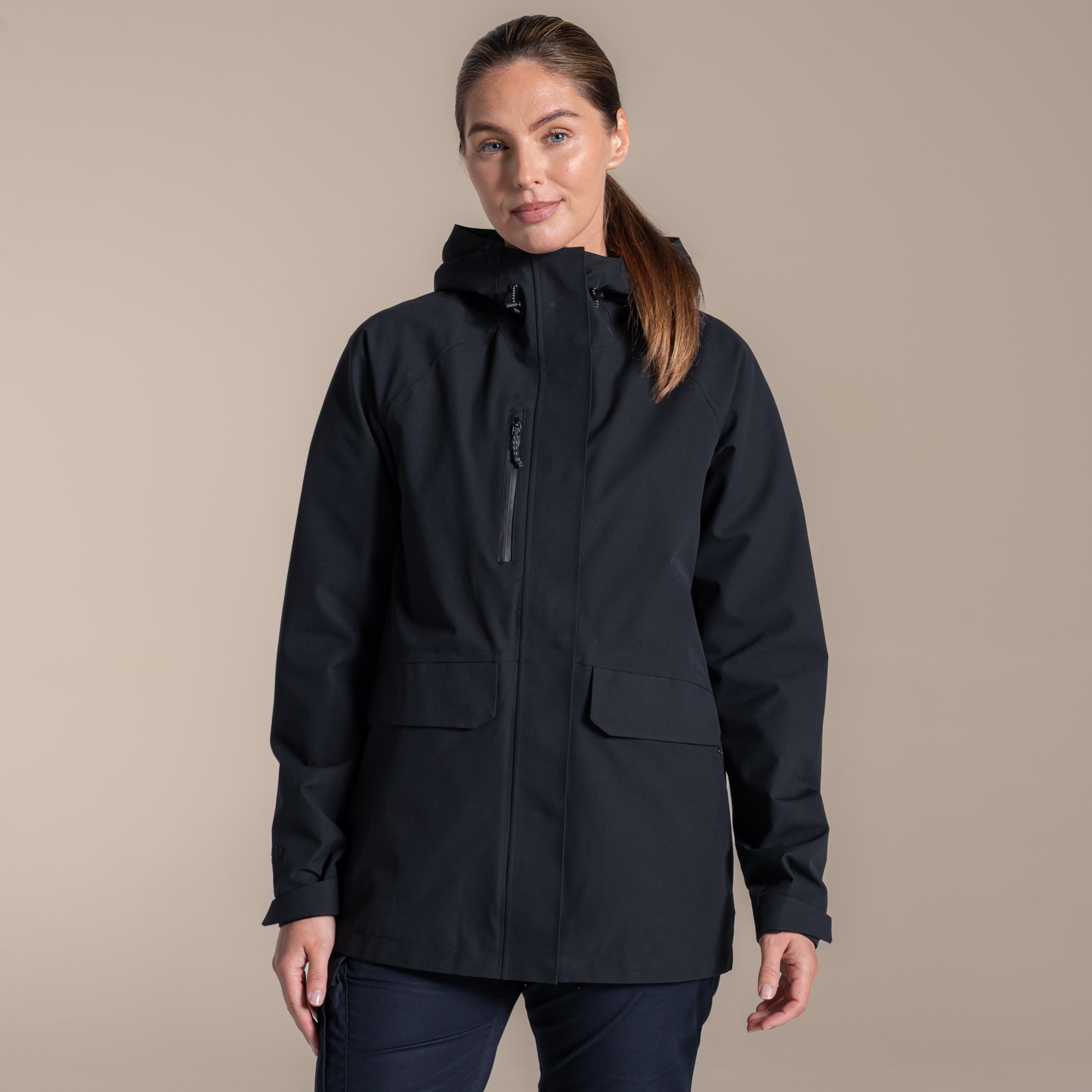 Craghoppers Women's Black Waterproof Expert Kiwi Pro Stretch Long Jacket Size: 8
