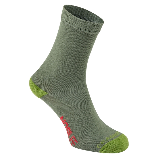 Kid's NosiLife Kids Travel Sock Twin Pack Dark Khaki / Spiced Lime