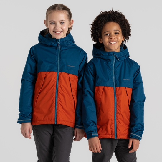 Kid's Risco Waterproof Jacket Tourmaline Blue / Carnelian Orange