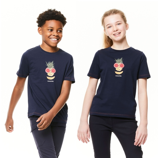 Kids' Gibbon Short Sleeved T-Shirt Blue Navy Fruit Face