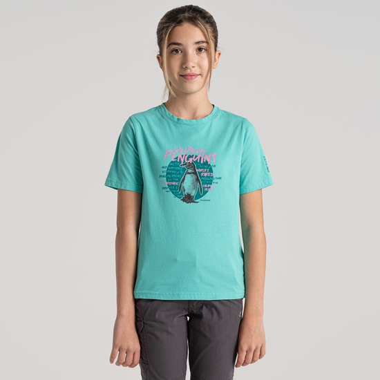Ellis Kurzarm-T-Shirt für Kinder Ocean Green Penguin