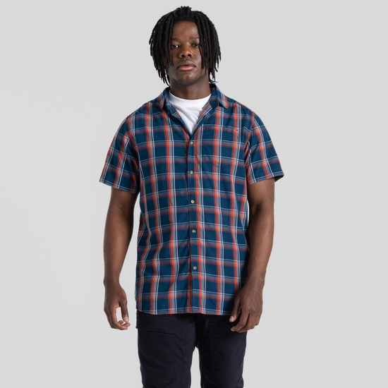 Rafie Short Sleeved Check Shirt Poseidon Blue Check