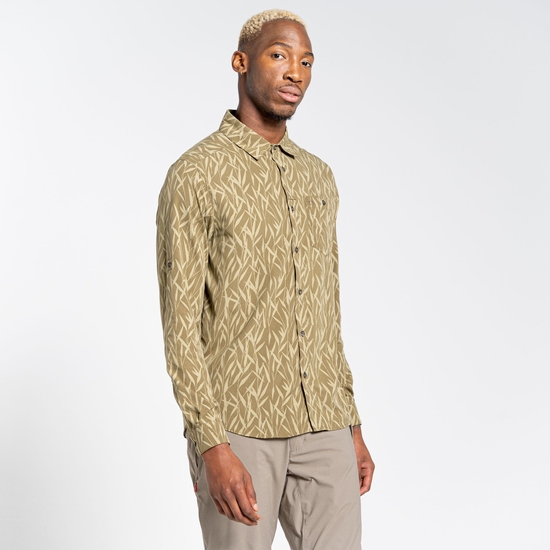 Men's NosiLife Pinyon Long Sleeved Shirt Dark Moss Print