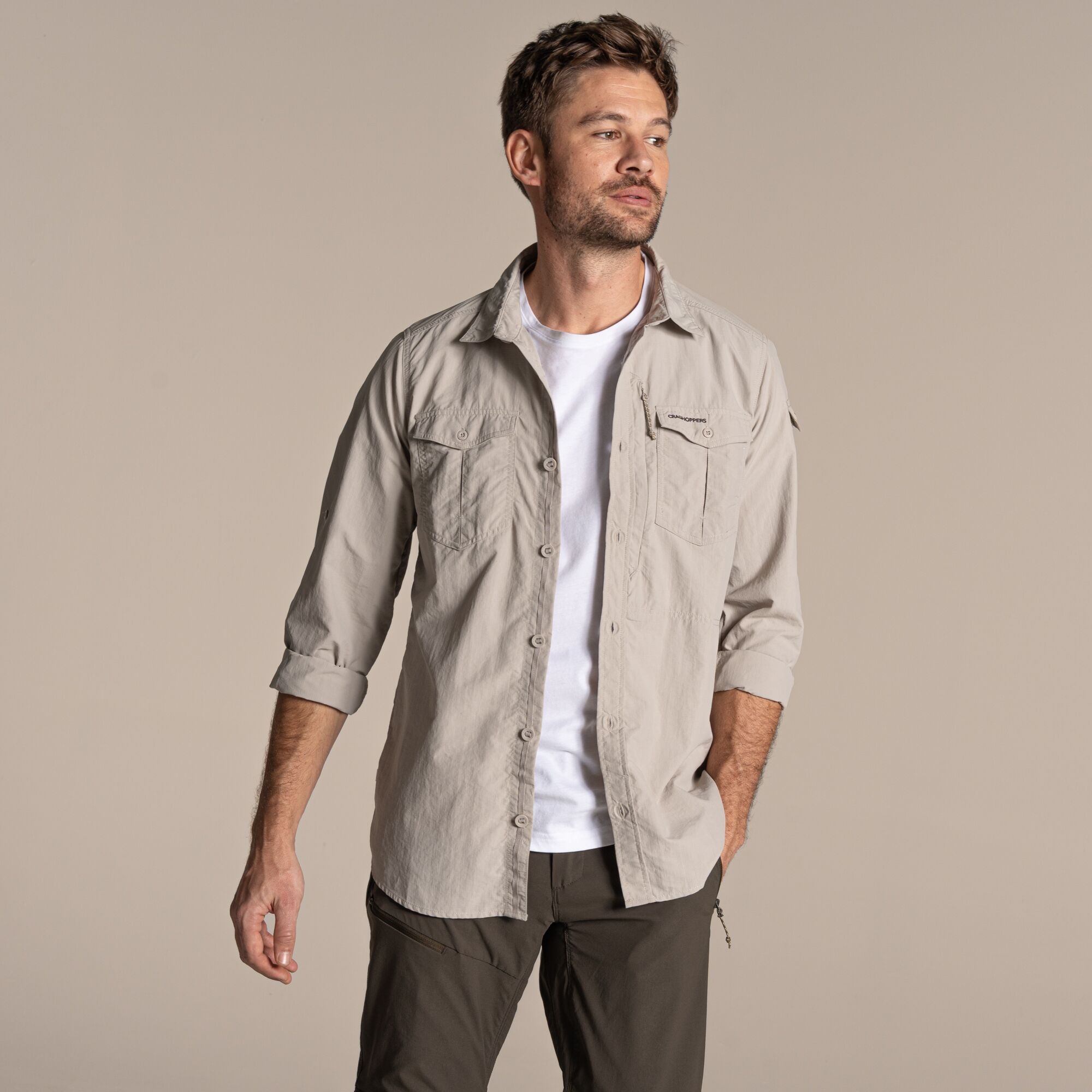Craghoppers Men's Beige Nosilife Adventure Long Sleeved Shirt Iii Size: L