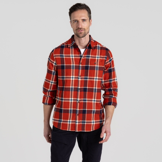 Men's Gage Long Sleeved Shirt Carnelian Orange Check