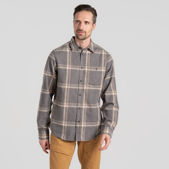 Men's Gage Long Sleeved Shirt Soft Grey Marl Check