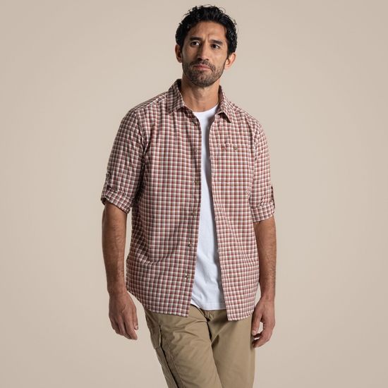 Men's NosiLife Nuoro Check Long Sleeved Shirt Red Beach Check