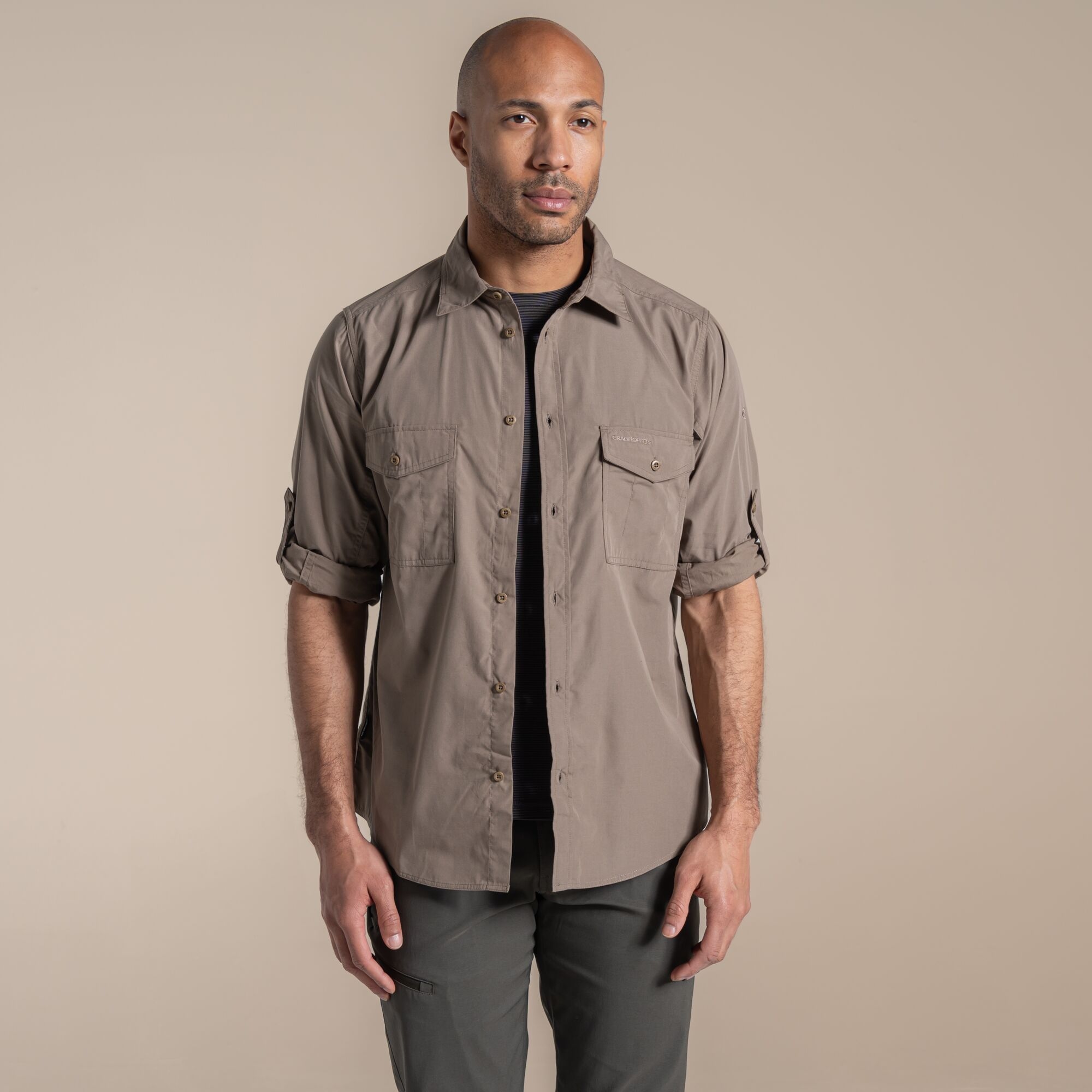 Craghoppers Men's Beige Kiwi Ii Long Sleeved Shirt Size: Xxl