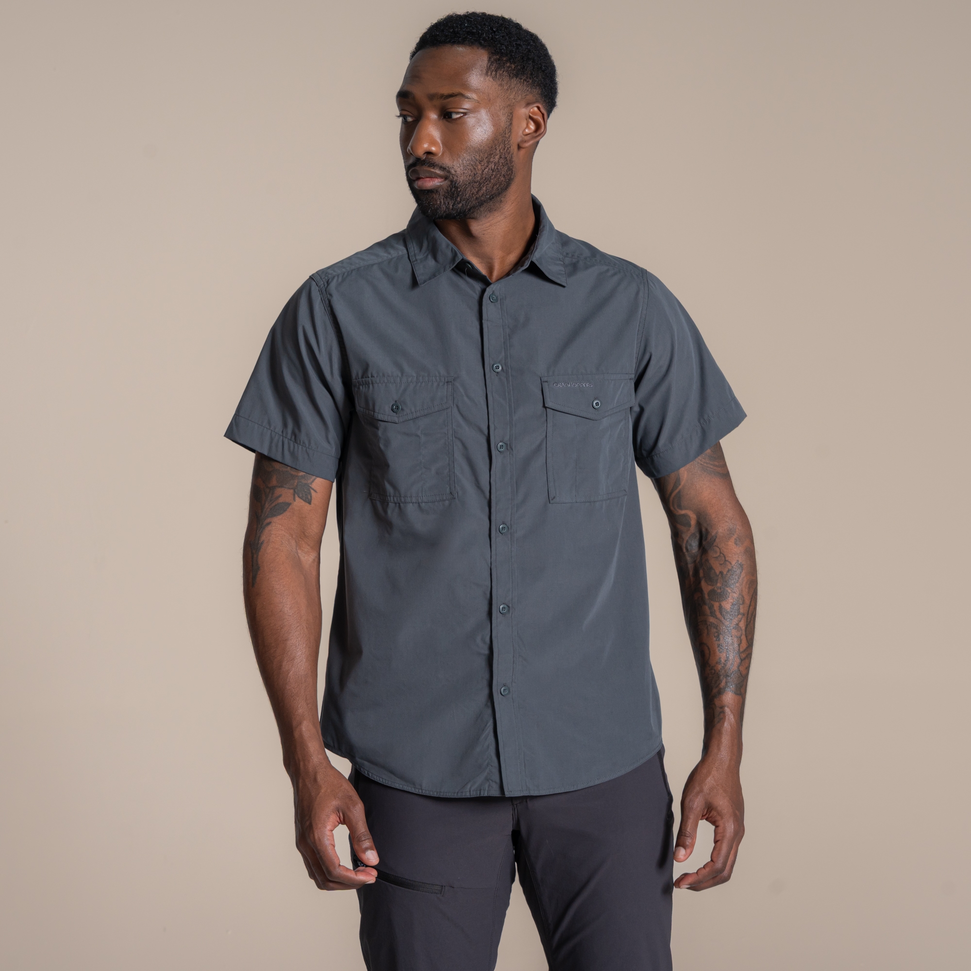 Craghoppers Men's Grey Kiwi Ii Short Sleeved Shirt Size: Xxl