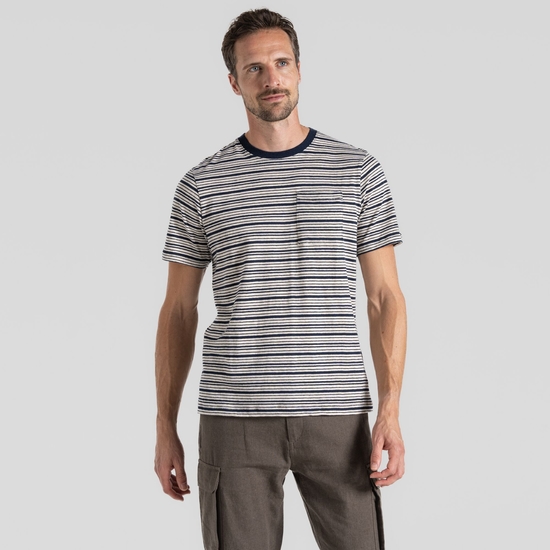 Men's Nosibotanical Mollugo Short Sleeved T-Shirt Blue Navy Stripe