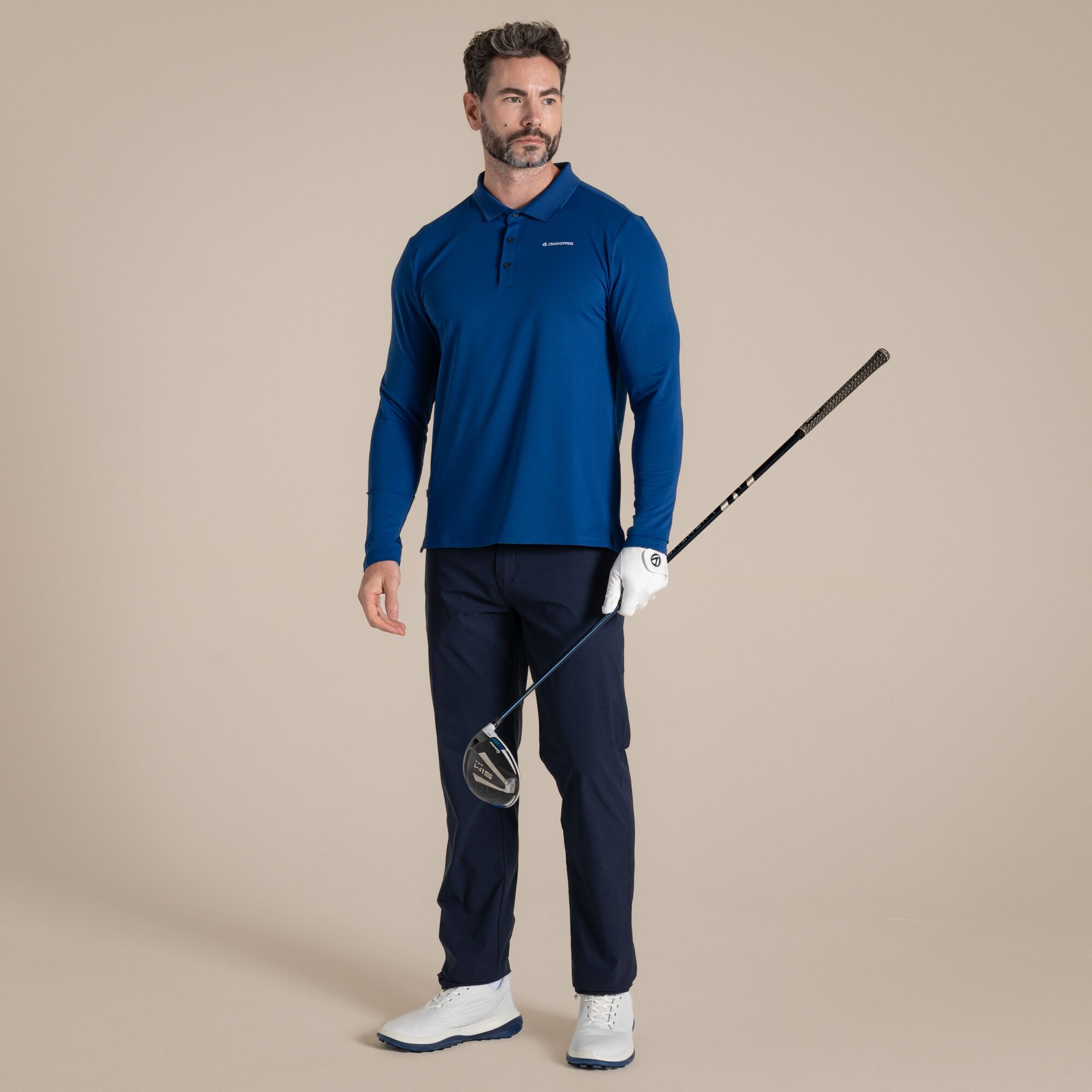 Craghoppers Men's Blue Nosilife Bramshaw Golf Long Sleeved Polo Top Size: Xl