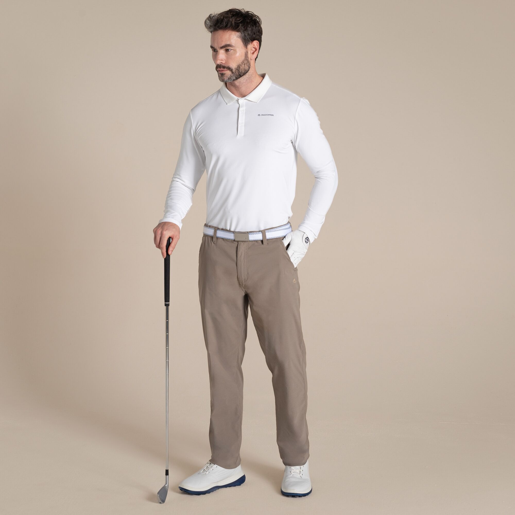 Craghoppers Men's White Nosilife Bramshaw Golf Long Sleeved Polo Top Size: M