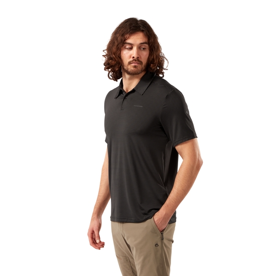 Men's NosiLife Pro Short Sleeved Polo Black Pepper Stripe
