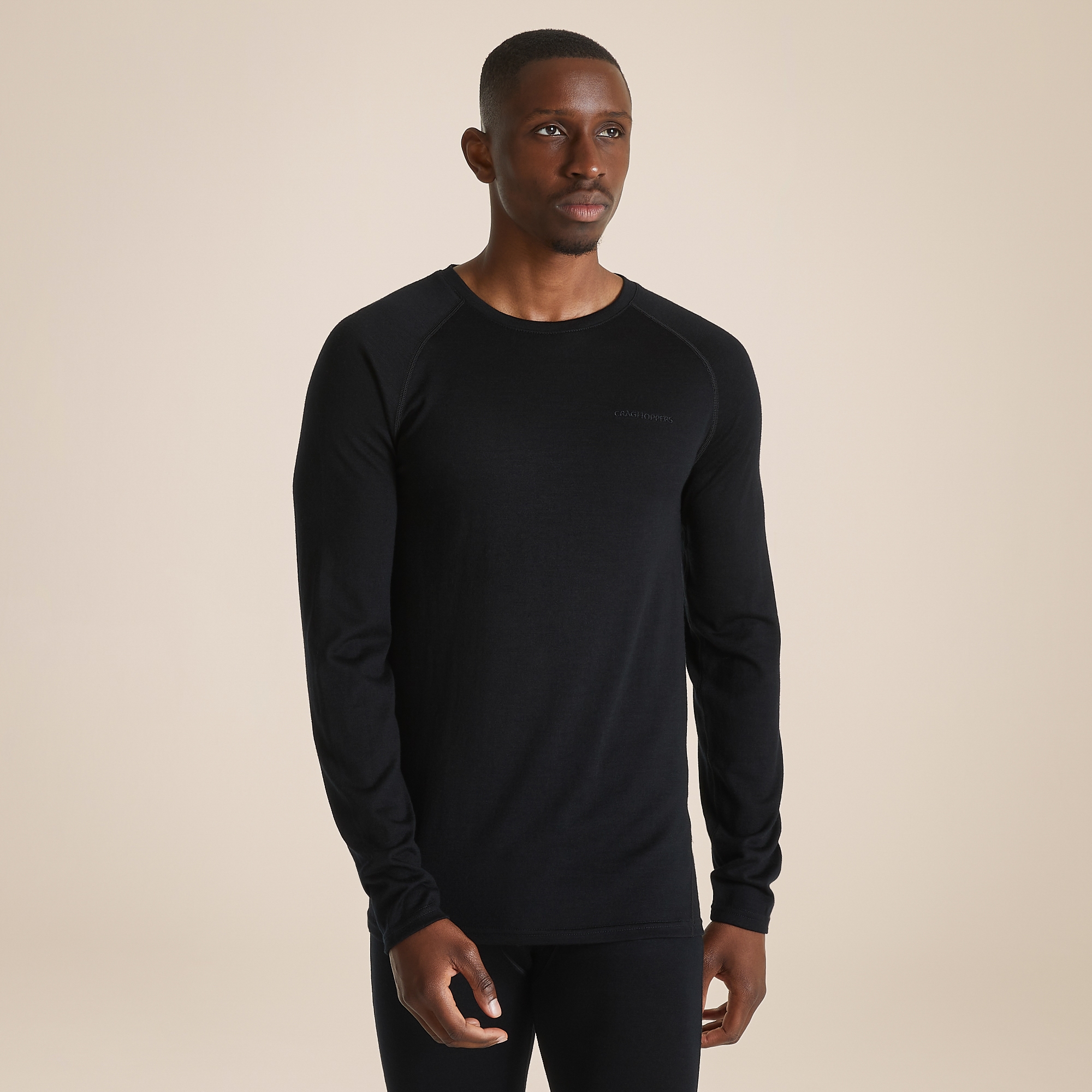 Craghoppers Men's Black Merino Crew Neck Long Sleeved Baselayer Ii Size: S