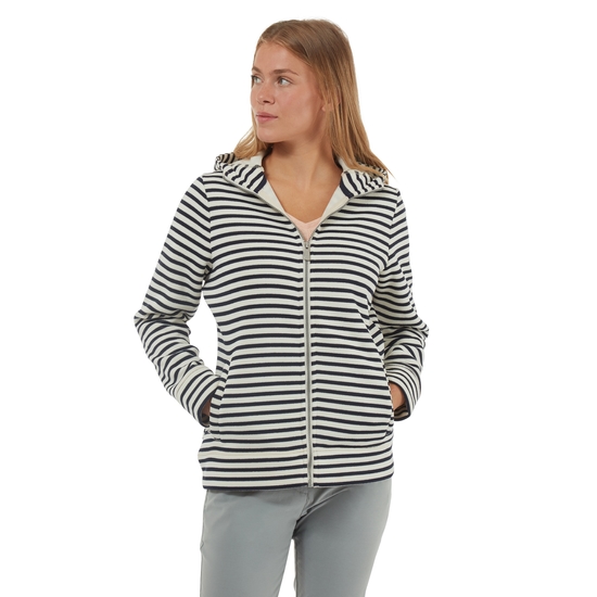 Women's Amelie Hooded Fleece Jacket Blue Navy Stripe