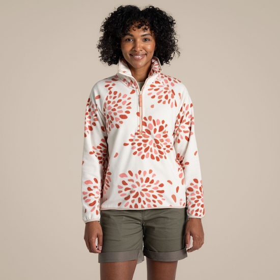 Women's National Trust Reedmace Half Zip Fleece Red Sandstone Print