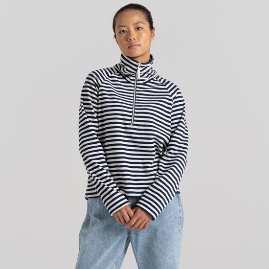 Women's Melina Half Zip Fleece Blue Navy Stripe