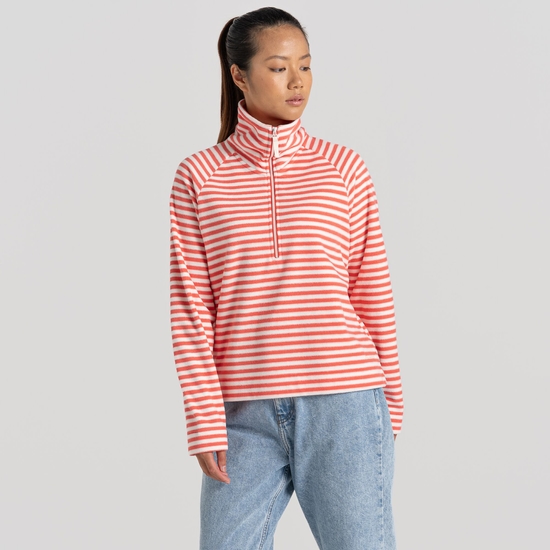 Women's Melina Half Zip Fleece Rose Coral Stripe