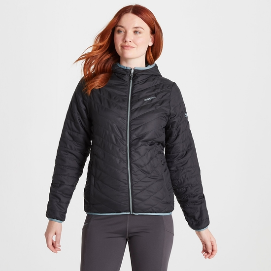 Women's Insulated CompressLite Hooded Jacket Black / Stormy Sea