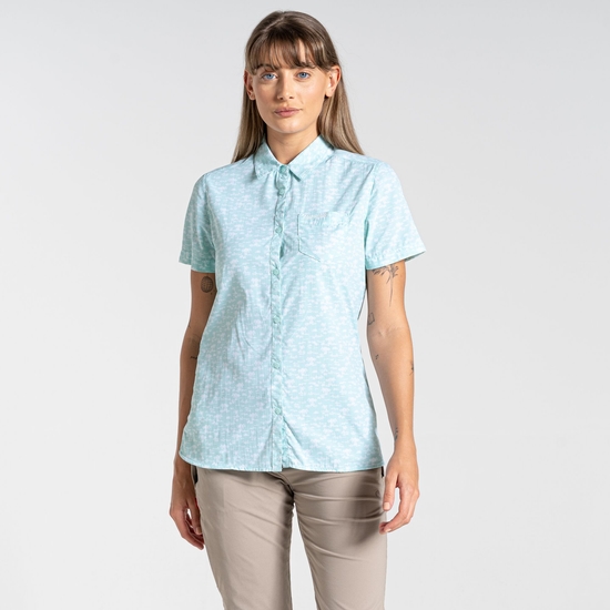 Women's Nosilife Tillia Short Sleeved Shirt Poolside Green Print