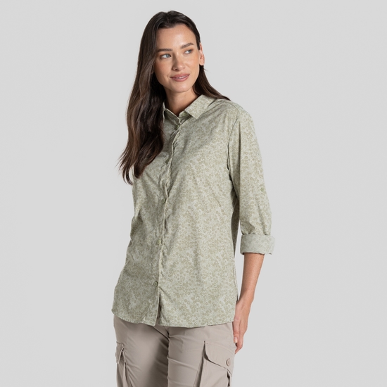 Women's NosiLife Arona Long Sleeved Shirt Bud Green Print
