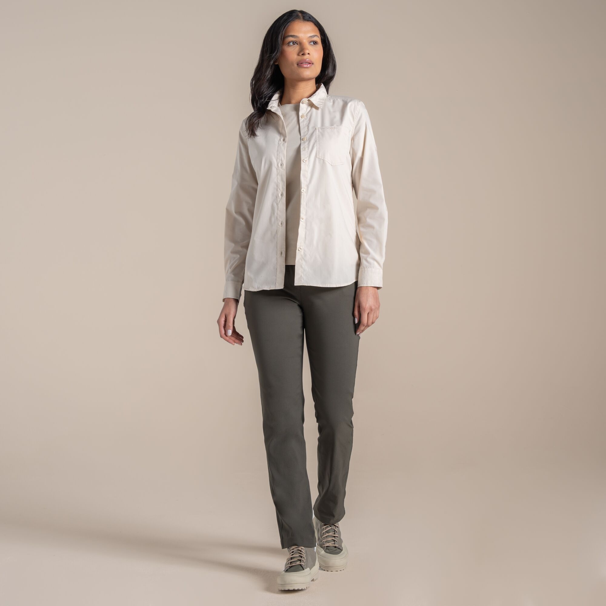 Craghoppers Women's Beige Kiwi Iii Long Sleeved Shirt Size: 16