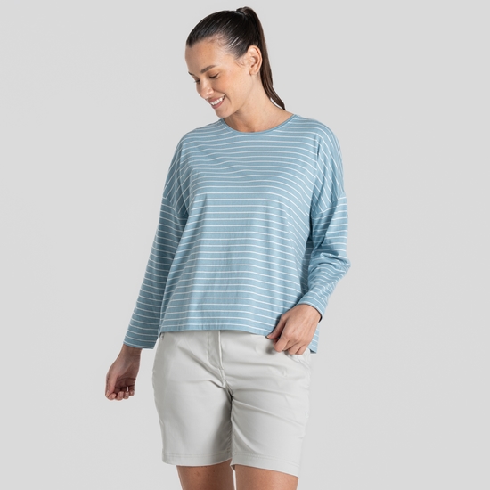 Womens' Kielder Long Sleeved T-Shirt Sky Blue Stripe
