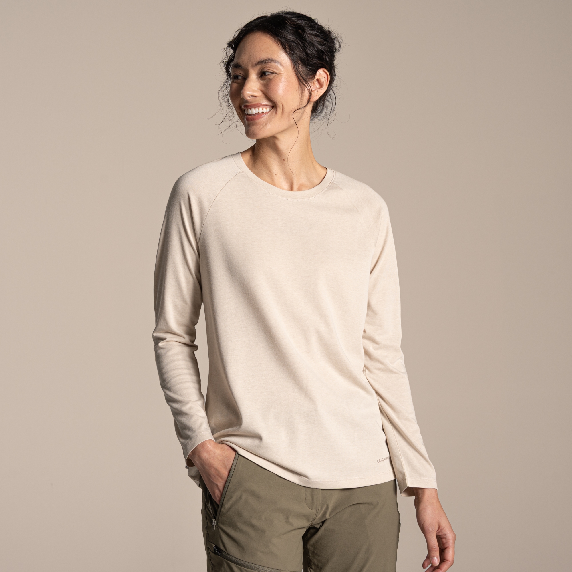Craghoppers Women's Beige Nosilife Nour Long Sleeved T-Shirt Size: 14