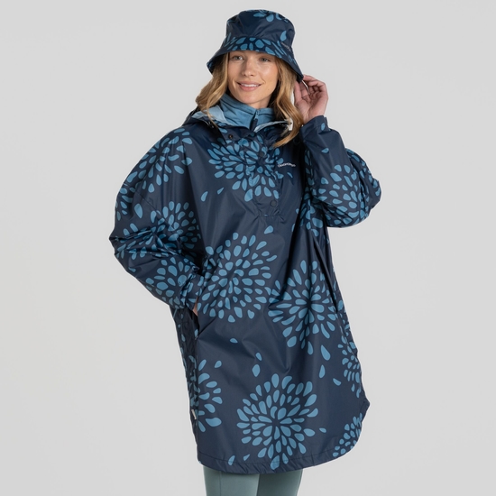 Women's Globeflower Packable Overhead Jacket Blue Navy Print